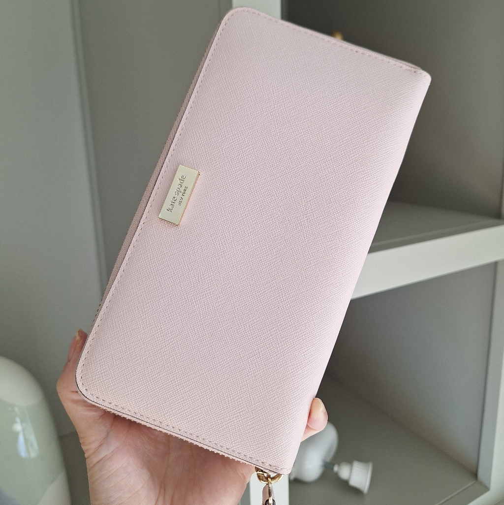 Nwt Kate Spade Newbury Lane Gold Zip Around Leather Wallet Light Pink